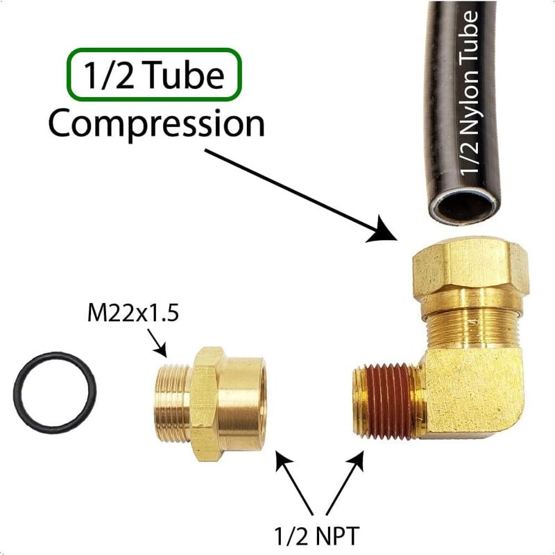 PartLogix Compression Fitting Adapter Kit M22x1.5-1/2 Compatible with Volvo Elbow Nipple 20999384 20462690 - Image 3